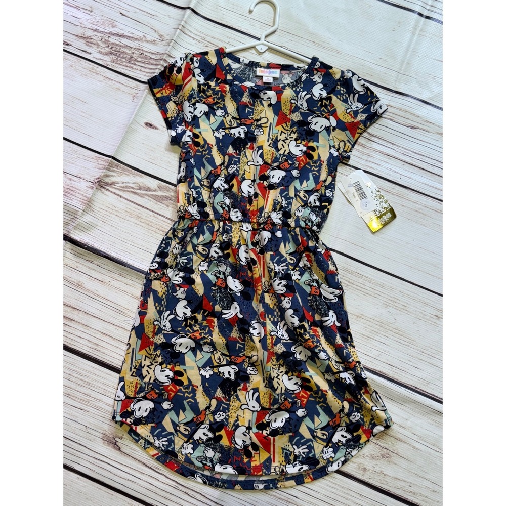 LuLaRoe Disney Adeline Dress Girls Size 8 Mickey Mouse Geometric Print NWT